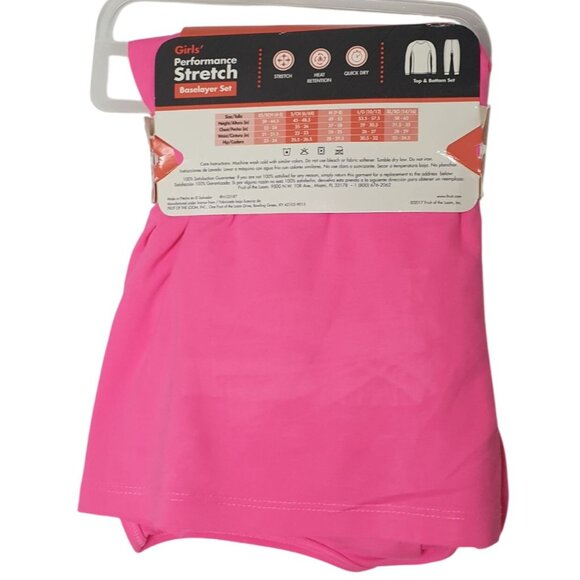 Girls Baselayer Set XL Pink Soft Performance Stretch (14/16) Fruit Of The Loom - Picture 3 of 7